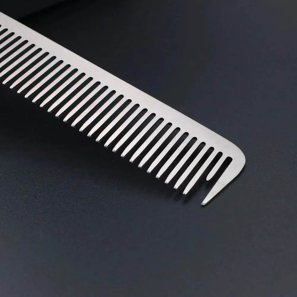 Color: GRAY - MJ Stainless Steel Cutting Metal Tail Combs Silver Fine Cutting Comb Set Hairdressing Steel Rat Tail Comb