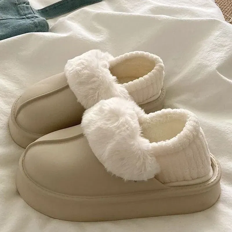 Color: Beige, Shoe Size: 40-41, Ships From: CHINA - Gacimy Warm Fur Women Slippers 2024 New Antiskid Waterproof Outdoor Cotton Shoes Winter Plush House Slides Fur Fluffy Slippers