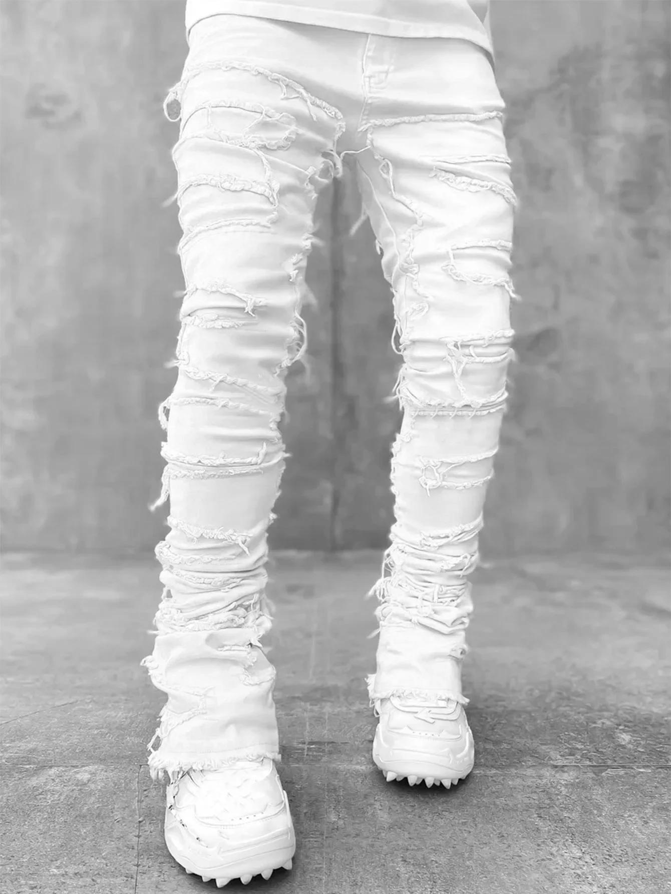 Color: SKY BLUE, Size: M - Men's Regular Fit Stacked Jeans Ripped Slim Fit Patch Distressed Destroyed Straight Denim Pants Hip Hop Streetwear Trouser Cloth