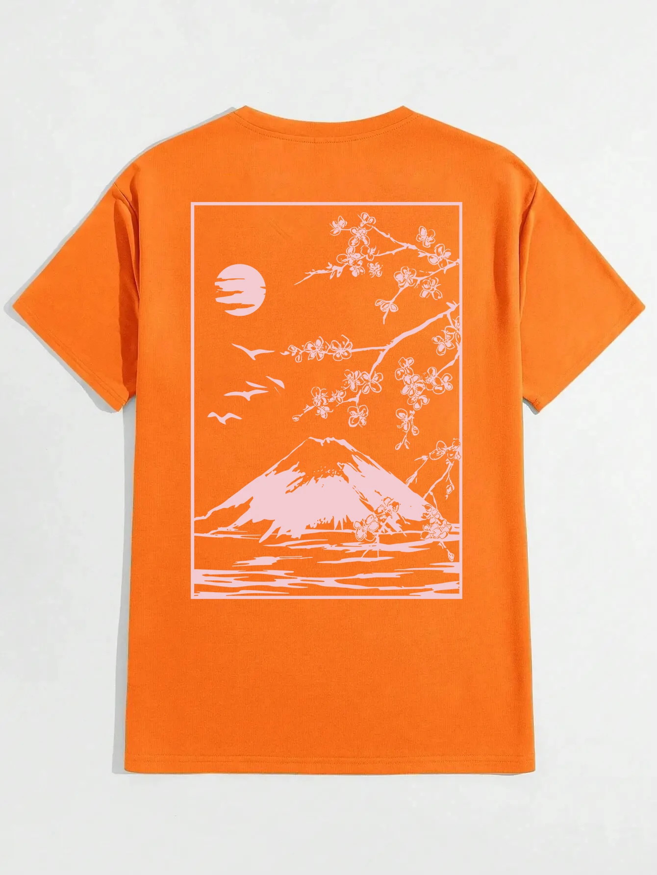 Color: SKY BLUE, Size: L - Tokyo Sakura Mount Fuji Business Card T Shirt Men Fashion Tee Clothing Cotton Summer Casual Tops Hip Hop Loose Cotton T-Shirt
