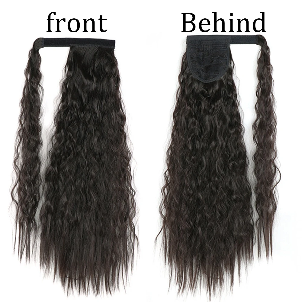 Color: P2/613, Stretched Length: 22inches - Synthetic Long Corn Wavy Ponytail Hairpiece Wrap on Hair Clip Ombre Brown Blonde Hair Extensions Pony Tail