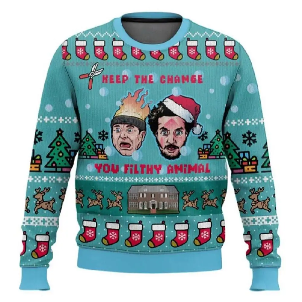 Color: Blue, Size: L - New Style Sweatshirt For Spending Christmas Alone At Home Ugly Christmas Pullover 2026 Fashionable Casual Couple Sweatshirts