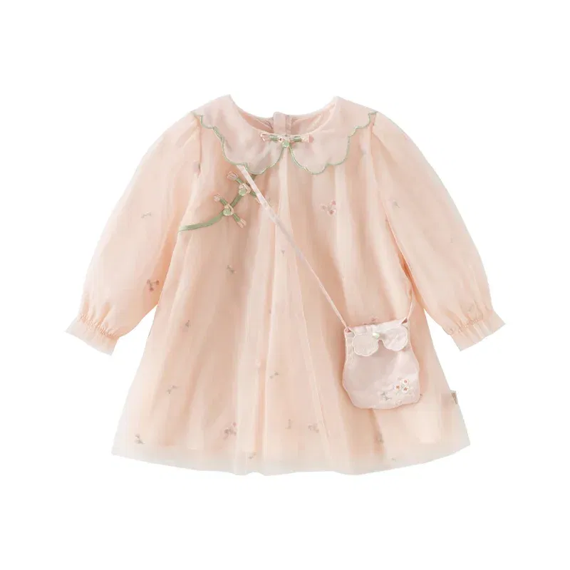 Color: Pink, Kid Size: 15 - Dave Bella 2025 Spring Girl's Dress Elegant Charm Gentle Cute Children's Princess Mesh Dress Fashion Party Outdoor DB1250547