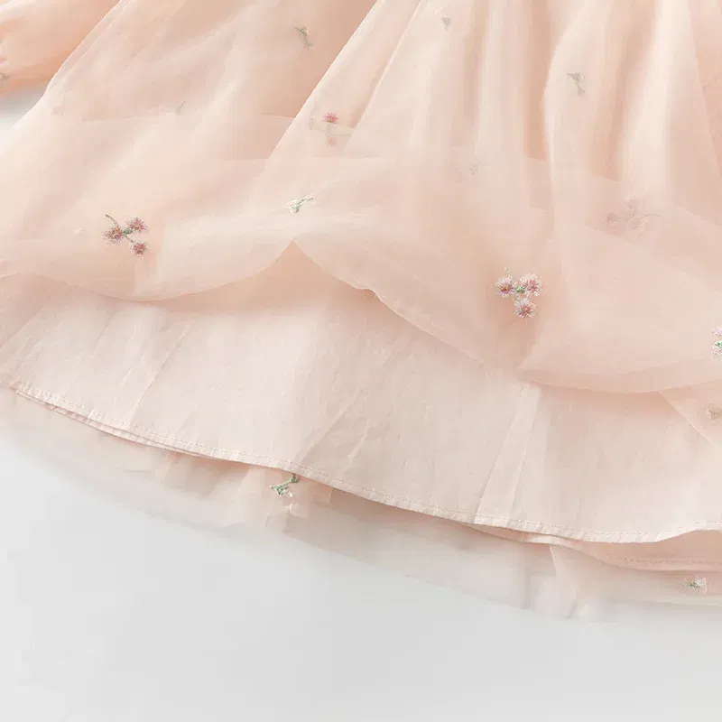 Color: Pink, Kid Size: 15 - Dave Bella 2025 Spring Girl's Dress Elegant Charm Gentle Cute Children's Princess Mesh Dress Fashion Party Outdoor DB1250547