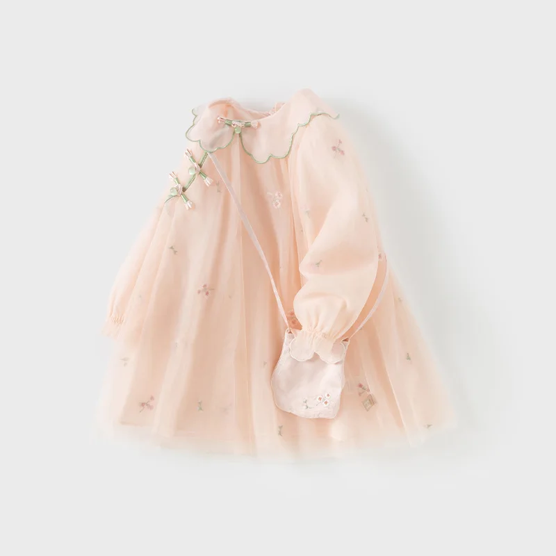 Color: Pink, Kid Size: 15 - Dave Bella 2025 Spring Girl's Dress Elegant Charm Gentle Cute Children's Princess Mesh Dress Fashion Party Outdoor DB1250547