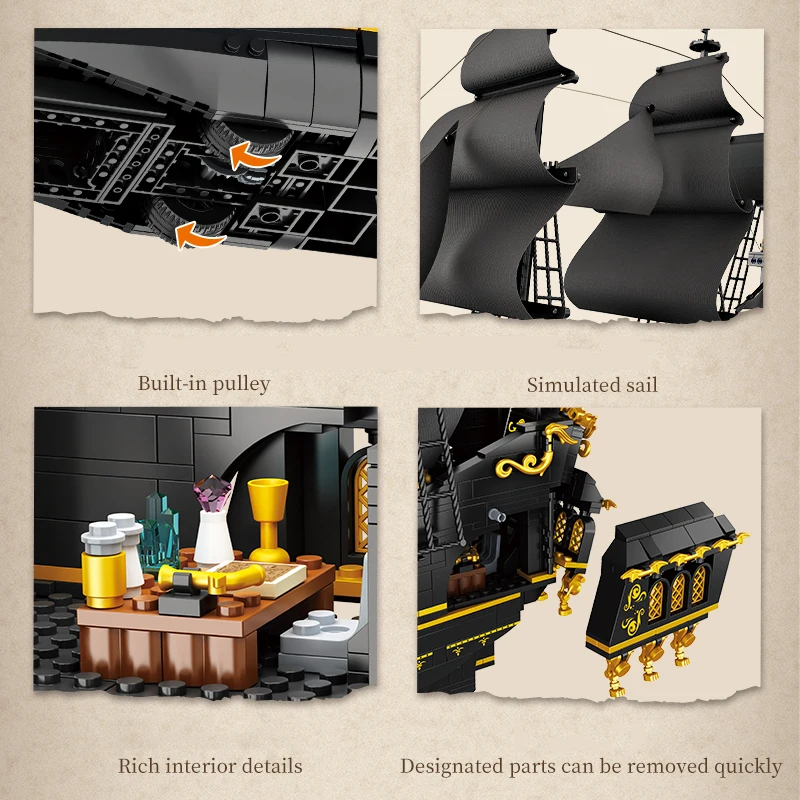Color: Multicolor - 2076PCS Pirate Ship Building Bricks Assembly MOC Blocks Toys Boat Model Creative Ornament Collection Educational Toys For Gifts