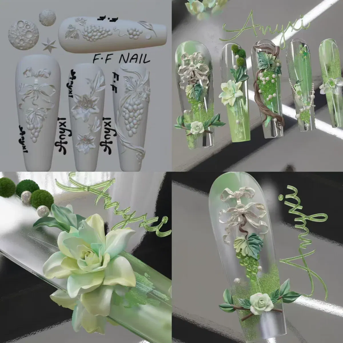Color: Olive Green - 1pc  Snake Flamingo Jellyfish Dragon Dtream 3D Acrylic Mold  Nail Art DIY  Silicone  Nail Art Templates Nails Mold