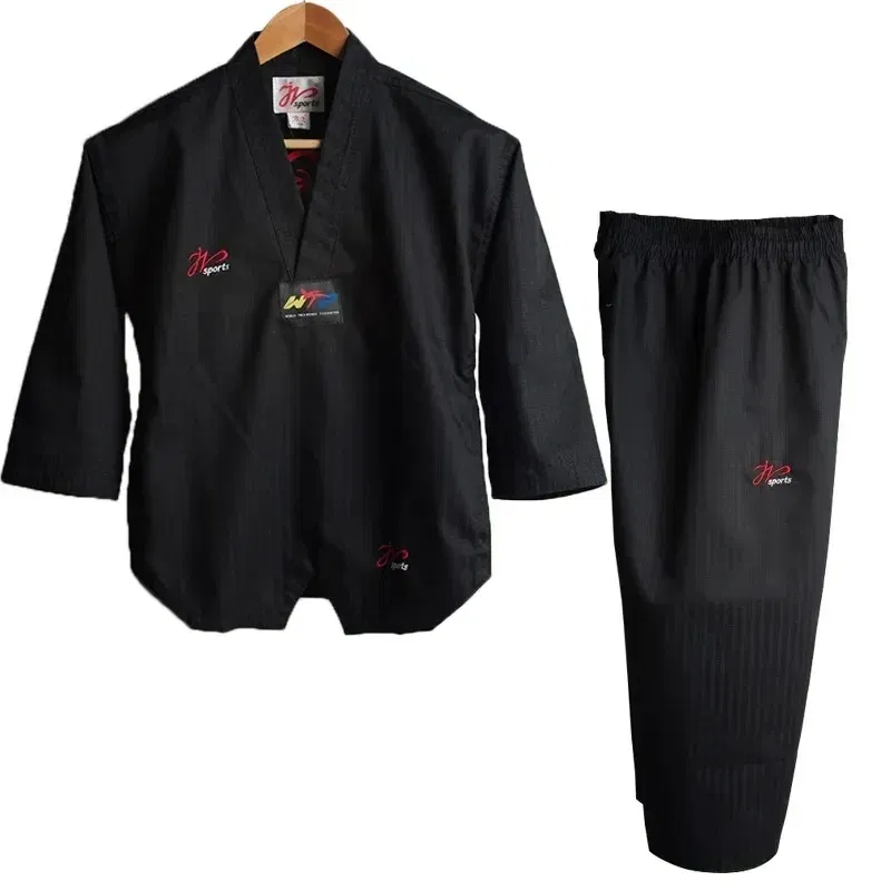 Color: Black, Size: M - High Quality Black Taekwondo Dobok Training Taekwondo Suits Embroidery Uniforms Poomsae Dobok WTF Approved Size 140-190cm