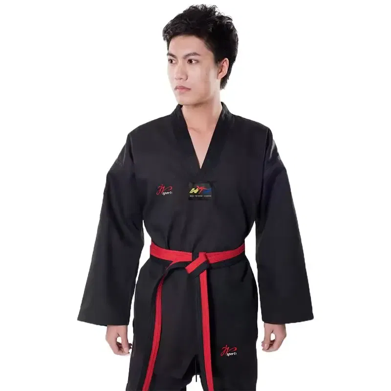 Color: Black, Size: M - High Quality Black Taekwondo Dobok Training Taekwondo Suits Embroidery Uniforms Poomsae Dobok WTF Approved Size 140-190cm