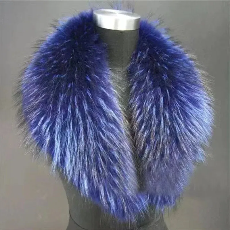 Color: light yellow, Size: XL - Winter Real Fox Fur Collar Woman Furry Natural Raccoon Fur Scarf Shawls Luxury Neck Warmer Wraps For Coat Fur Scarves Large Size