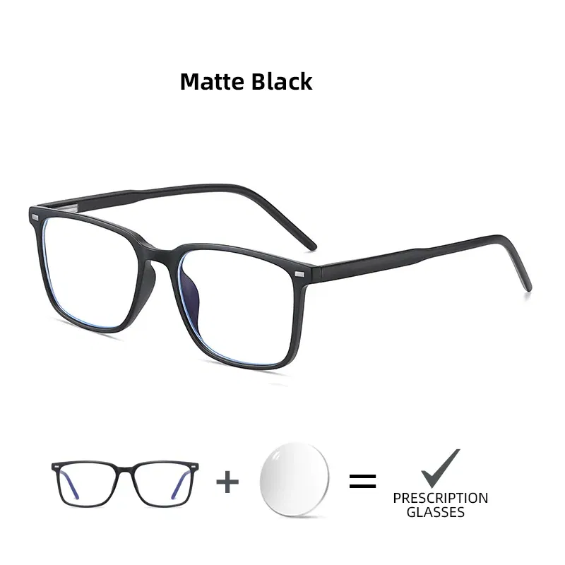 Frame Color: green, Prescription Type: Single Version, Lens Index: 1.74, Lens Function: Anti Blue Ray + Photo Grey - VIVIBEE Customized Prescription Glasses Men TR90 Matte Black Square Myopia Eyewear Optical Classic Astigmatism Eyeglasses