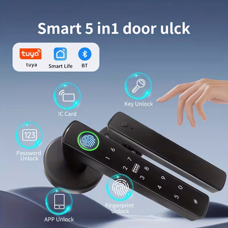 YFK® Smart Lock Compatible for Alexa & Home – Fingerprint Door Lock with App, IC Card Entry, Key Backup & Power Backup