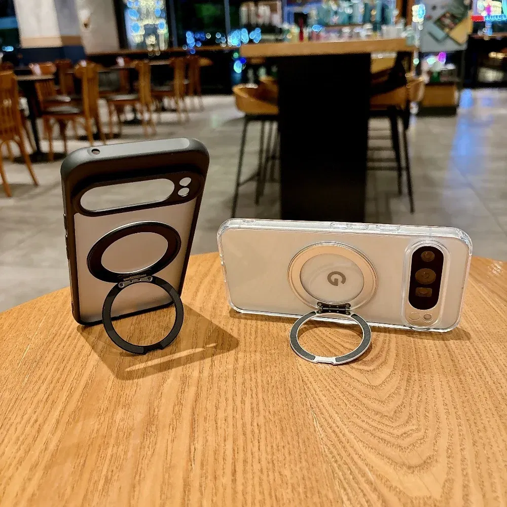 Color: black, Compatibility by Model: Google Pixel 10 Pro XL - for Magsafe Matte Rotating Bracket Case for Google Pixel 10 9 Pro XL 8 7 6 9A 8A 7A 6A Holder Stand Transparent Shockproof Cover
