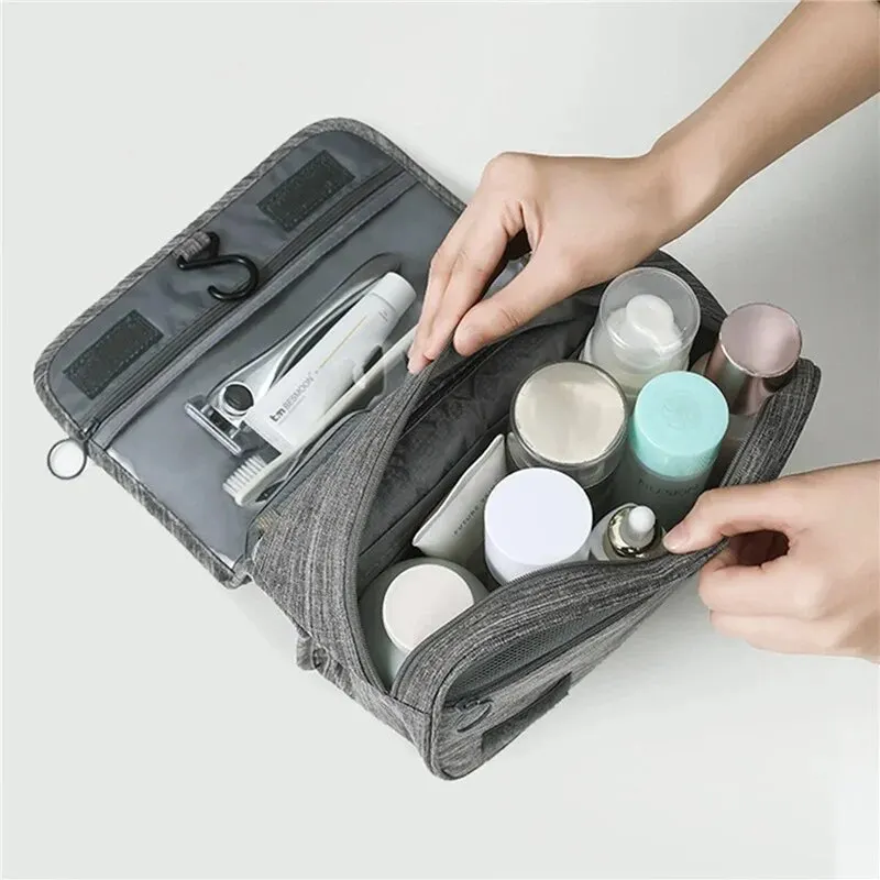 Color: DARK GRAY - Foldable Toiletry Bag Organizer Hanging Storage Bag Bathroom Makeup Bag Case Cosmetic Bag Travel Bag For Travel Business