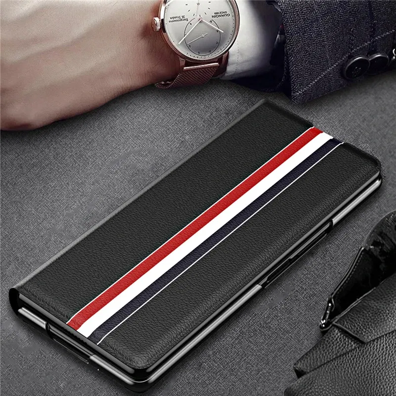 Color: Red, Material: CANVAS - Leather Wallet Function Case for Samsung Galaxy Z Fold 6 5 3 2 fold6 fold5 Fold4 Fold 4 5G Fold3 Fold2 Full Protection Bag Cover