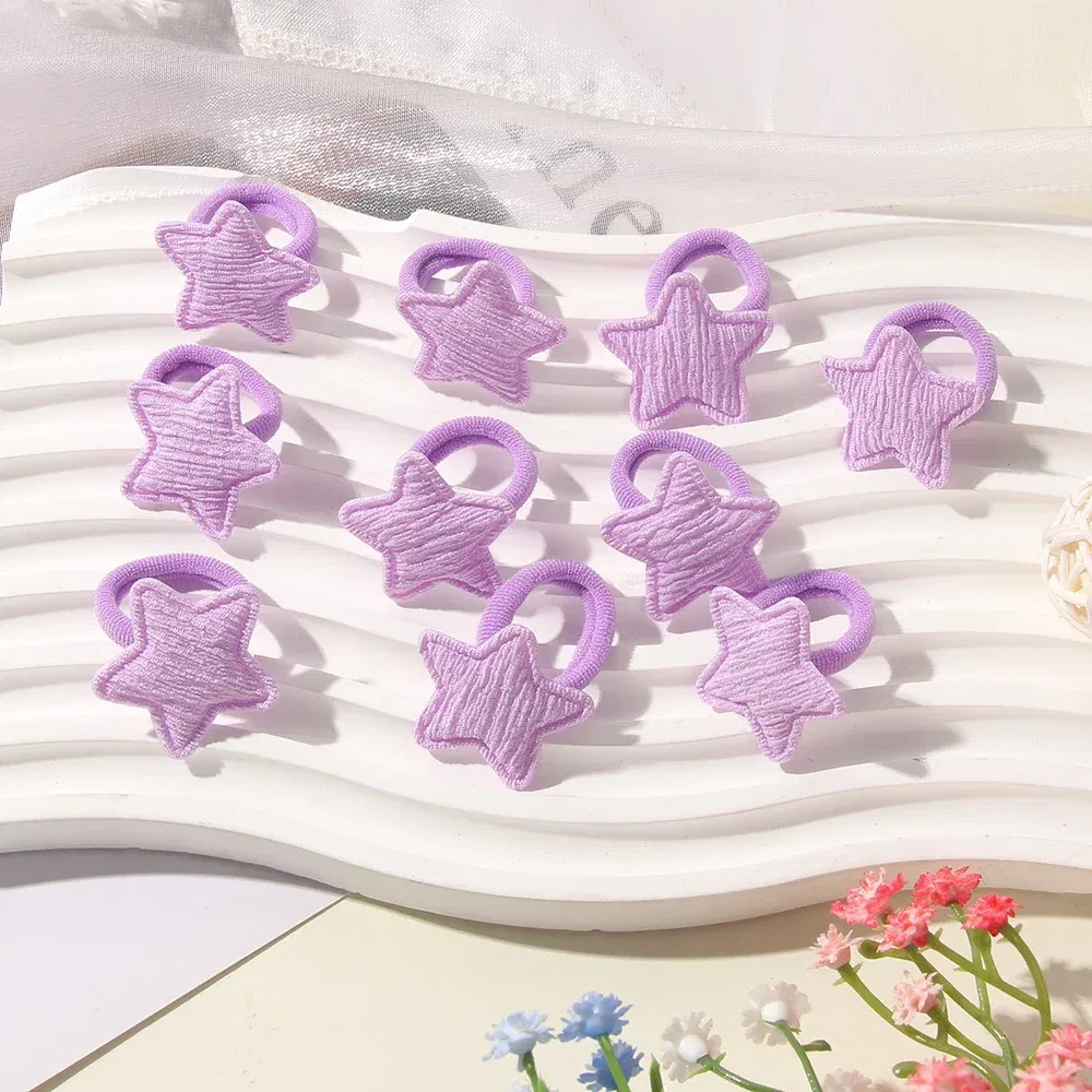 Color: light yellow - 10/30pcs girls star butterflies children's hairband harmless hair cute towels rope ponytail rack children's rubber band headwear