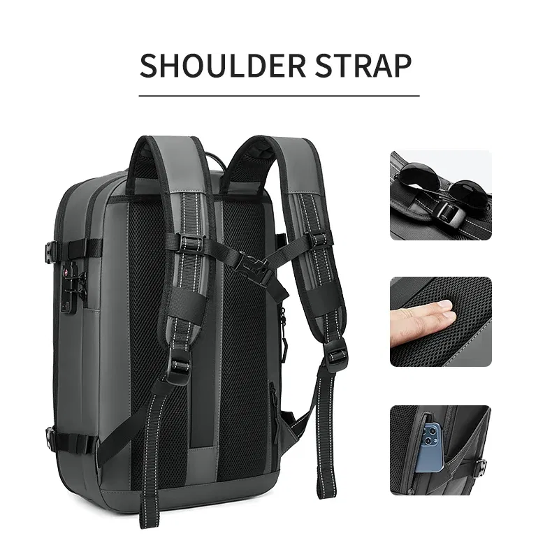 Color: Burgundy - Men Travel Backpack vacuum compression 17 inch Laptop Backpack Business Large Capacity school Backpack Expanded Hiking backpack