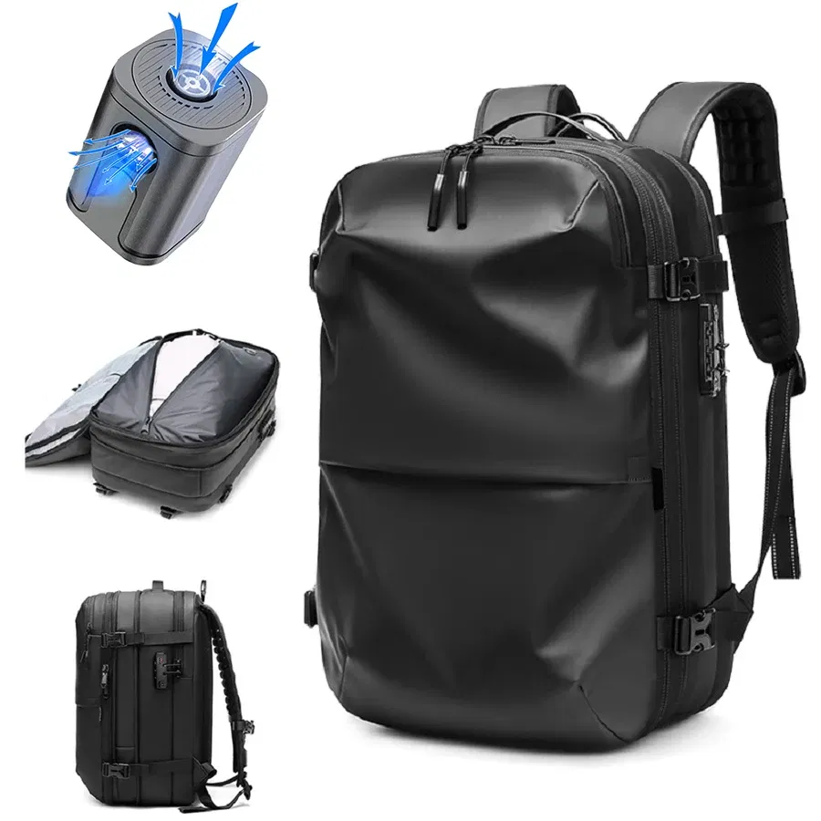 Color: Burgundy - Men Travel Backpack vacuum compression 17 inch Laptop Backpack Business Large Capacity school Backpack Expanded Hiking backpack