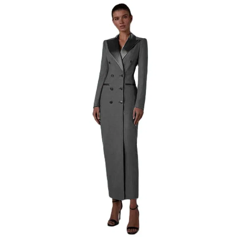 Color: MULTI, Size: L - Women's Suit Long Jacket One Piece Blazer Double Breasted Formal Tuxedo Party Dress кос?‚юм ?¶?µнский