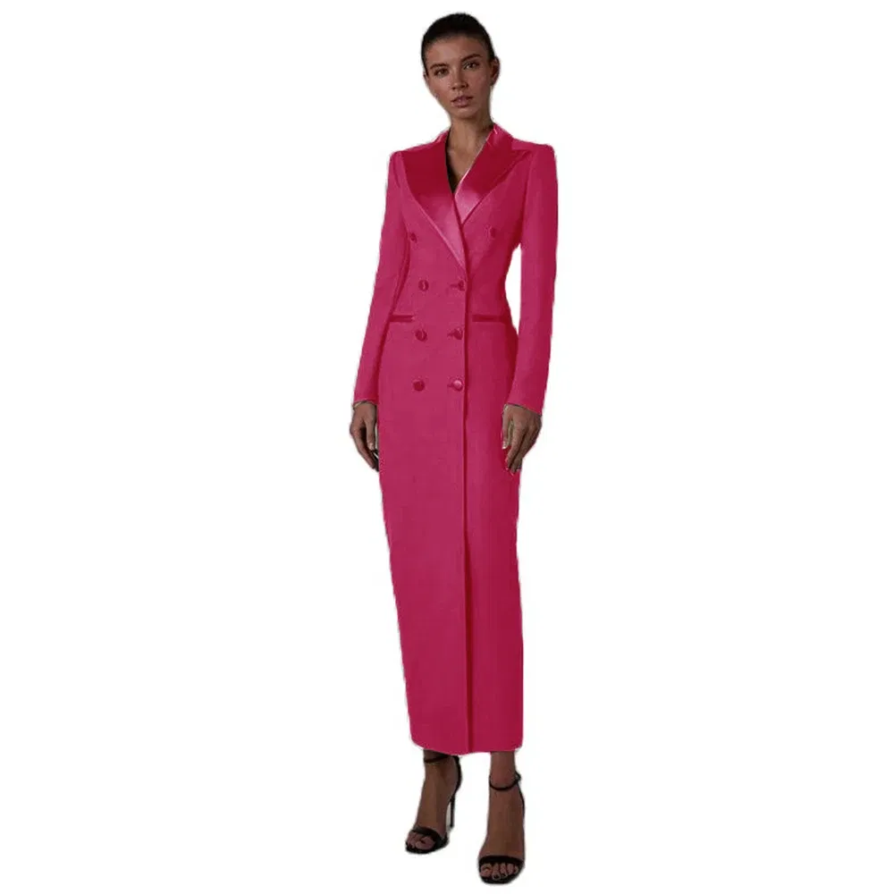 Color: MULTI, Size: L - Women's Suit Long Jacket One Piece Blazer Double Breasted Formal Tuxedo Party Dress кос?‚юм ?¶?µнский