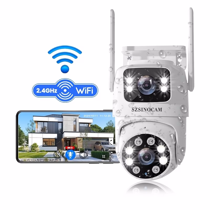 SZSINOCAM® IP66 Dual Lens Outdoor WiFi Security Camera – 2.4GHz Wireless IP Camera
