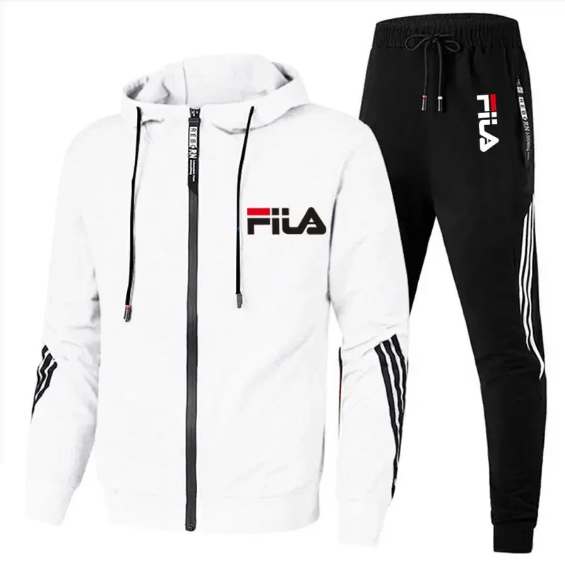 Color: Beige, Size: L, Ships From: CHINA - Men's spring and Fall outdoor zipper jacket + sweatpants jogging set Casual basketball fitness two-piece set