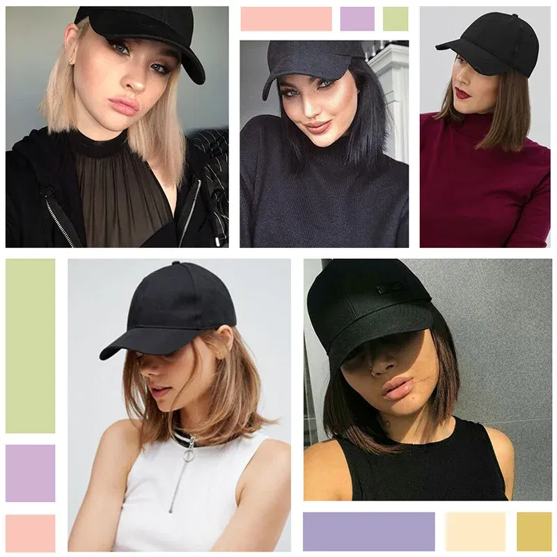 Color: Dark Khaki - H&STAR Synthetic Short Straight Wig Heat Resistant Fiber Stylish Girls' Baseball Hat Wig with Natural  Hair Peaked Cap