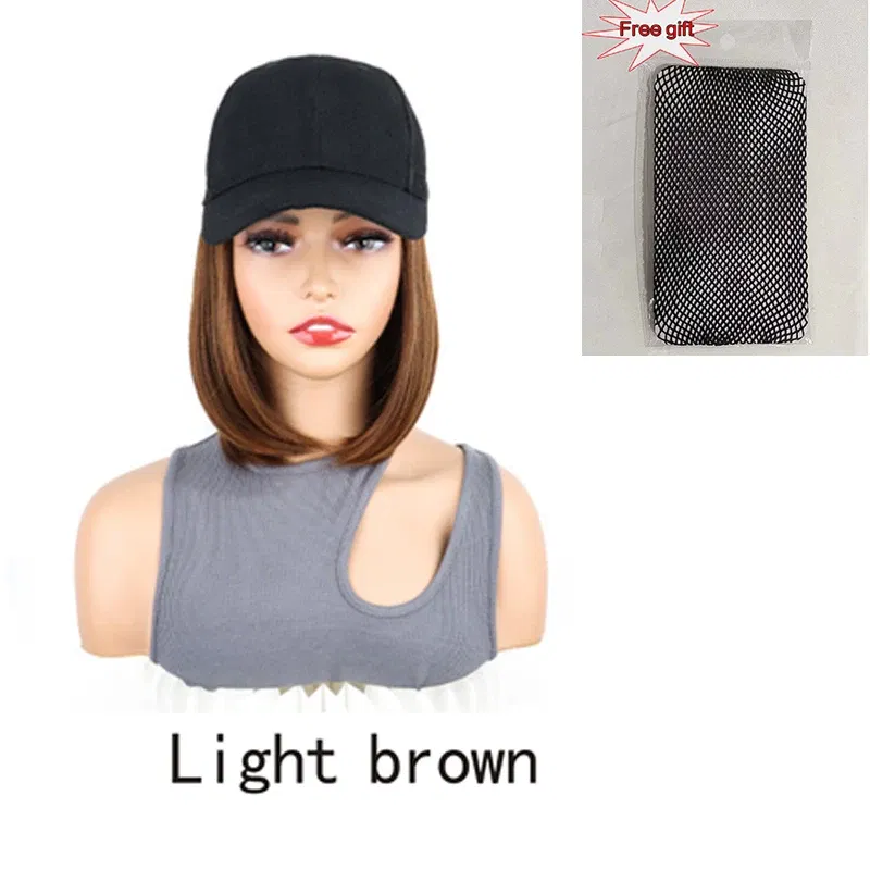 Color: Dark Khaki - H&STAR Synthetic Short Straight Wig Heat Resistant Fiber Stylish Girls' Baseball Hat Wig with Natural  Hair Peaked Cap
