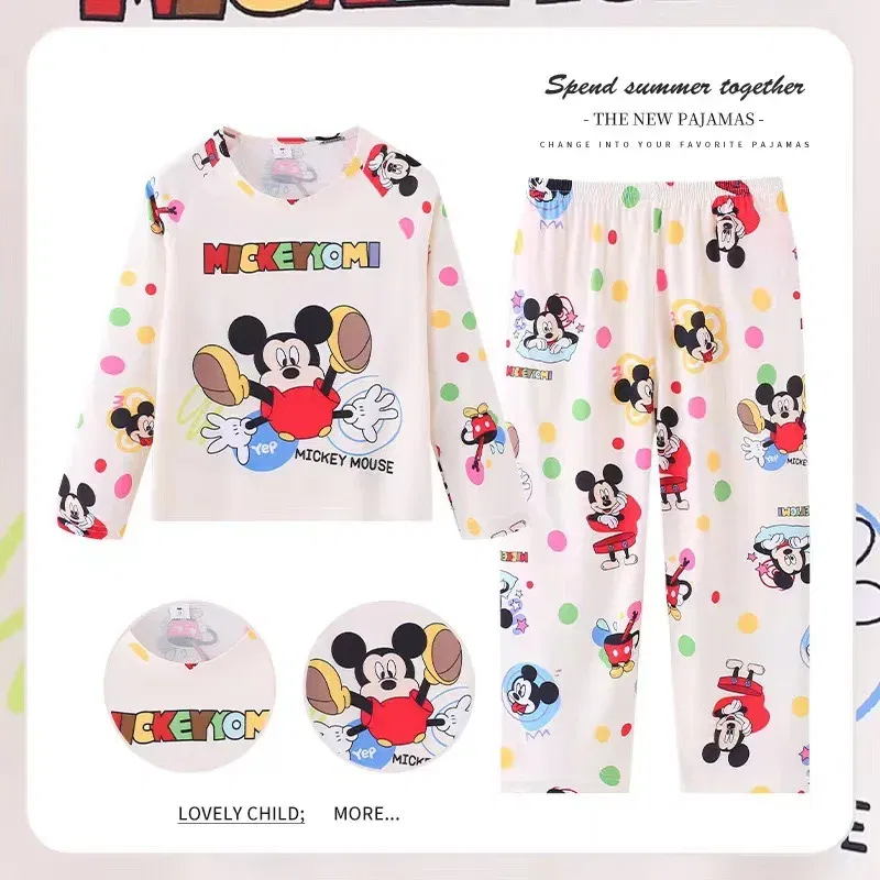 Color: green, Kid Size: 18m - 2pcs/set New Disney Stitch Children Pyjamas for Boys and Girls Sets Kid Minnie Home Wear Travel Casual Sleepwear Suit Cute Gift