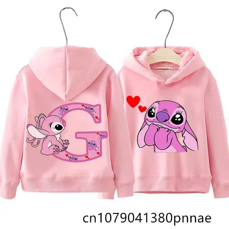 Color: Gold, Kid Size: 3M - Girls Boys Lilo and Stitch Sportswear Hoodies Casual Fashion Sweatshirts Angel Letter AZ Anime Autumn/Winter Hoodie Kids Hoodies
