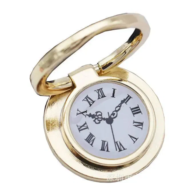 Color: black - Clock Mobile Phone Ring Holder Full Metal Mobile Phone Ring Buckle Clock Ring Buckle 360-degree Rotating Universal Bracket