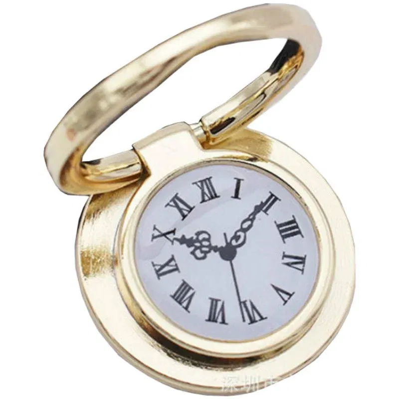 Color: black - Clock Mobile Phone Ring Holder Full Metal Mobile Phone Ring Buckle Clock Ring Buckle 360-degree Rotating Universal Bracket