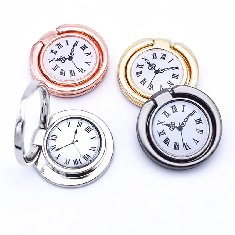 Color: black - Clock Mobile Phone Ring Holder Full Metal Mobile Phone Ring Buckle Clock Ring Buckle 360-degree Rotating Universal Bracket