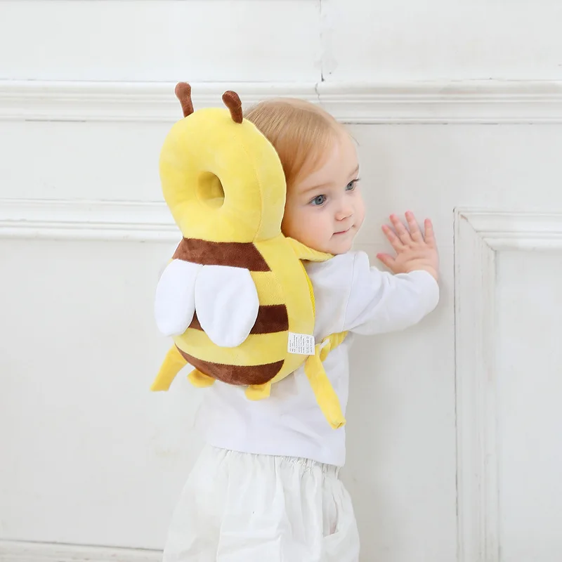 Color: black - Head Back Protector Baby Protect Pillow Learn Walk Headgear Prevent Injured Safety Pad  prevention Fall Cartoon Bee Kids Pillows