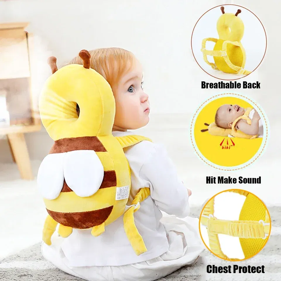 Color: black - Head Back Protector Baby Protect Pillow Learn Walk Headgear Prevent Injured Safety Pad  prevention Fall Cartoon Bee Kids Pillows