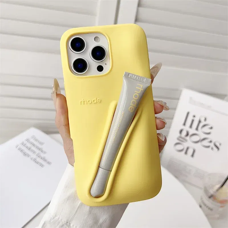 Color: black, Bundle: Bundle1, Material: EVA - Phone Case For iPhone 12 13 14 15 16 Pro Max Plus 17 Air Portable Lip Gloss Holder Lipstick Silicone Soft Bumper Cover Lip Glaze