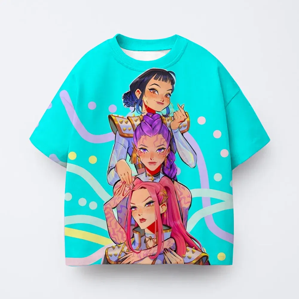 Color: green, Kid Size: 9 - Toddler Girl Clothes Kpop Demon Hunters Cartoon Tee Shirt Funny Gift for Fans Harajuku Cool Kids T-shirts Cotton Summer Tops