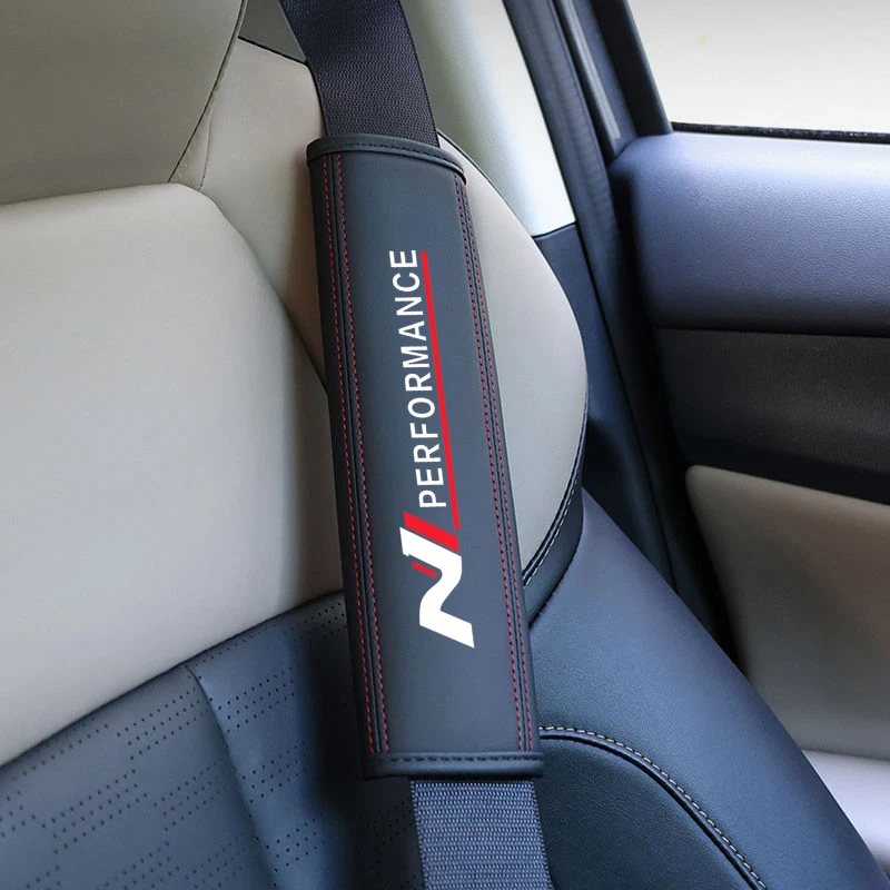 Color Name: black - Car Seat Belt Nappa Leather Safety Belt Shoulder Covers For Hyundai N Performance i30 i20 Elantra Tucson Kona Sonata Kona 2023