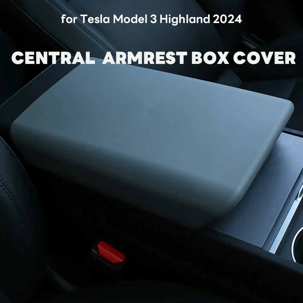 Color: Black - for Tesla Model 3 Highland 2024 TPE Soft Case Car Center Console Arm Rest Lid Auto Central Armrest Box Pad Cover Accessories
