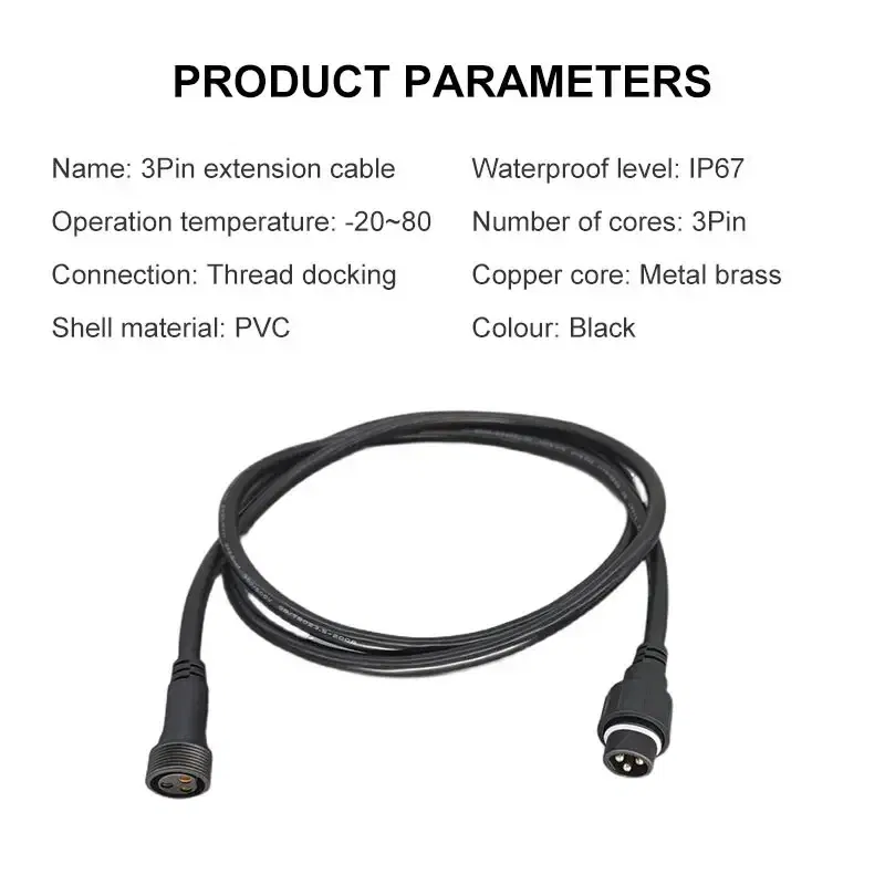 Color: Dark Grey, Pins: 4P - 3Pin Waterproof Extension Cable 0.3/0.5/0.75/1.0/1.5/2.5 square meter Outdoor LED Plug Male to Female Aviation Power Connector