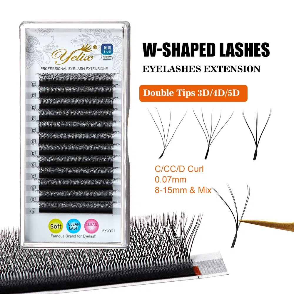 Color: Brushed Chrome, Curl: CC, Thickness: 0.07mm, Length: 15mm - Yelix Cilios 5D W Shape Eyelash Extensions 4D/6D Premade Volume Fans Natural Soft Automatic Flowering Lash Makeup Supplies