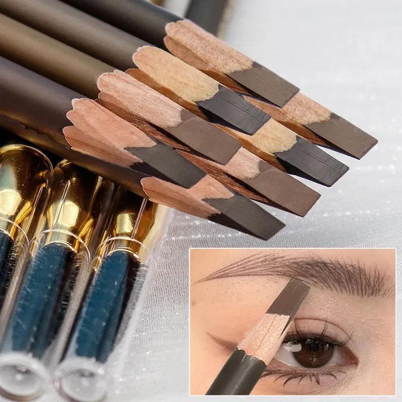 Color: Light Grey - Waterproof Eyebrow Pen with Brush 7 Colors Natural Lasting Non-caking Eyebrow Pencil Outlining Wild Brow Korean Makeup Cosmetics