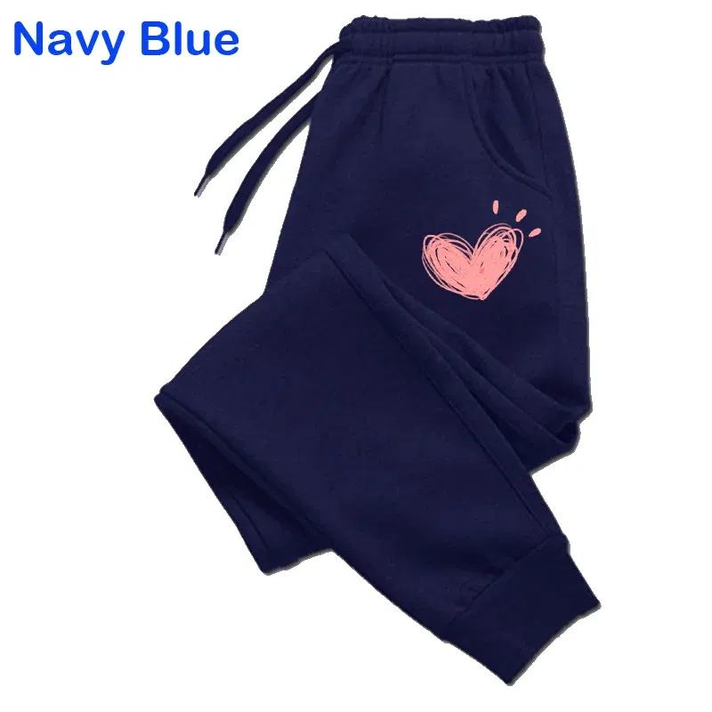 Color: Blue, Size: L - Women Cute Heart Printed Sweatpants Autumn Winter Cotton Long Pants Jogger Trousers Casual Sports Fitness Women Sweat Pants