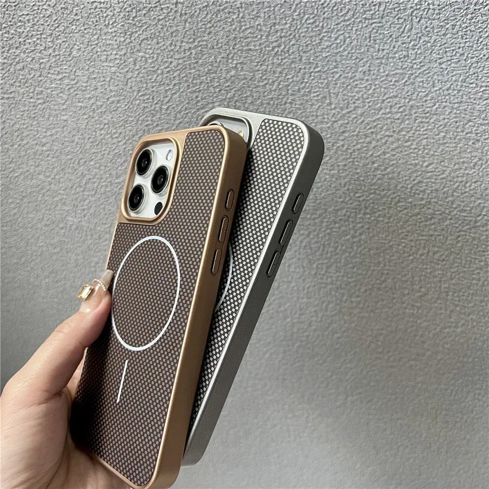 Color: Beige, Compatible-Phone Models: For iPhone 13 Pro Max - Carbon Fiber Textured Magnetic Phone Case For iPhone 16 Pro Max 15 14 13 12 Shockproof Soft Cover For Magsafe Wireless Charging