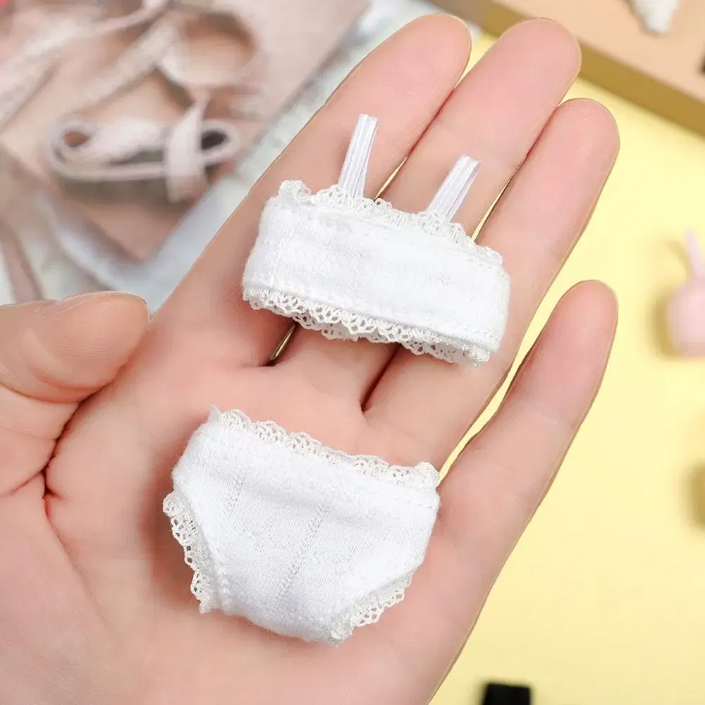 Color: WHITE - 1Set Soft Lace Underwear Bra Briefs For 30CM Doll 1/6 Knickers For Blythe 1/6 BJD Dolls Top Underpant For Dollhouse Kids Toy