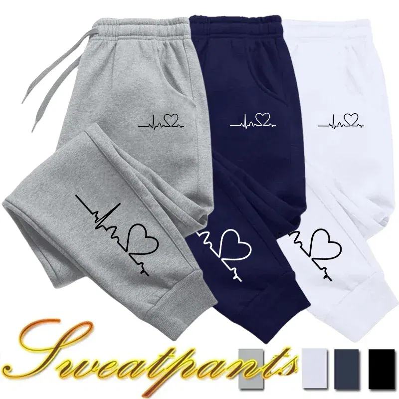 Color: black, Size: XL - Hot Sales Womens Sweatpants Daily Casual Pants High Quality Fitness Tracksuit Trousers Heart Print Street Sport Jogging Pants