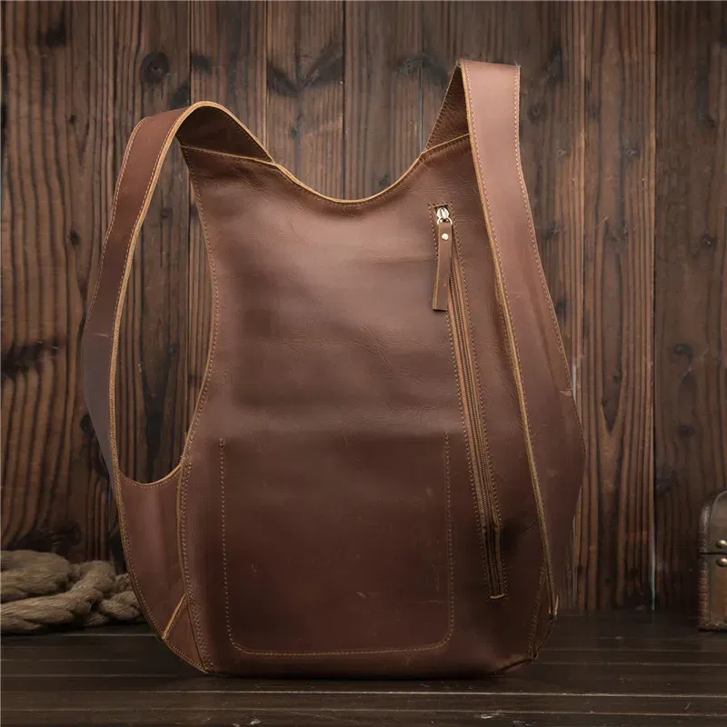 Color: Blue, Size: 15 inches, Ships From: CHINA - 2108 Man Woman Backpack Genuine Leather Shoulder Anti-theft Back Zipper Ipad Phone Pocket Pouch Business Travel Mochila Gifts