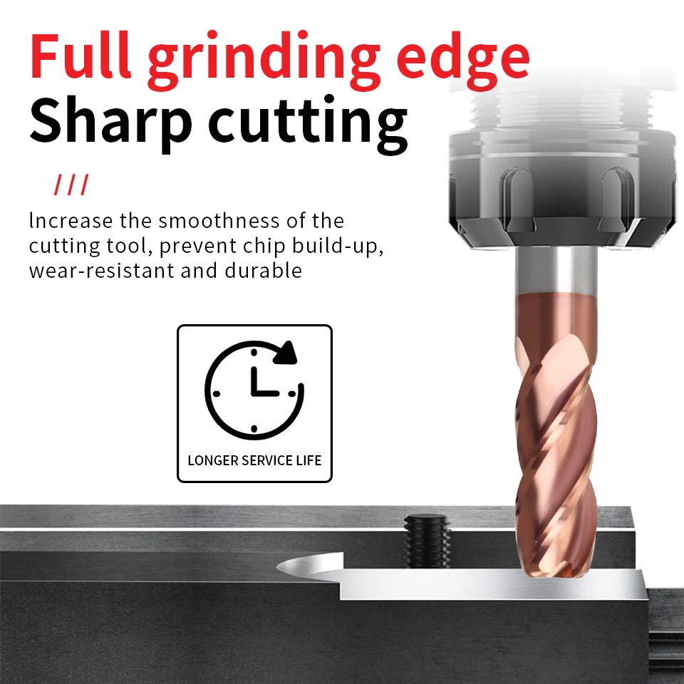Cutting Edge Diameter: 0.9mm, Dimensions: 4*4*12 - AUGT HRC55 Carbide Bull Nose End Mill 4Flutes Copper Milling Cutter Alloy Coating Tungsten Steel Cutting Tool For CNC Maching