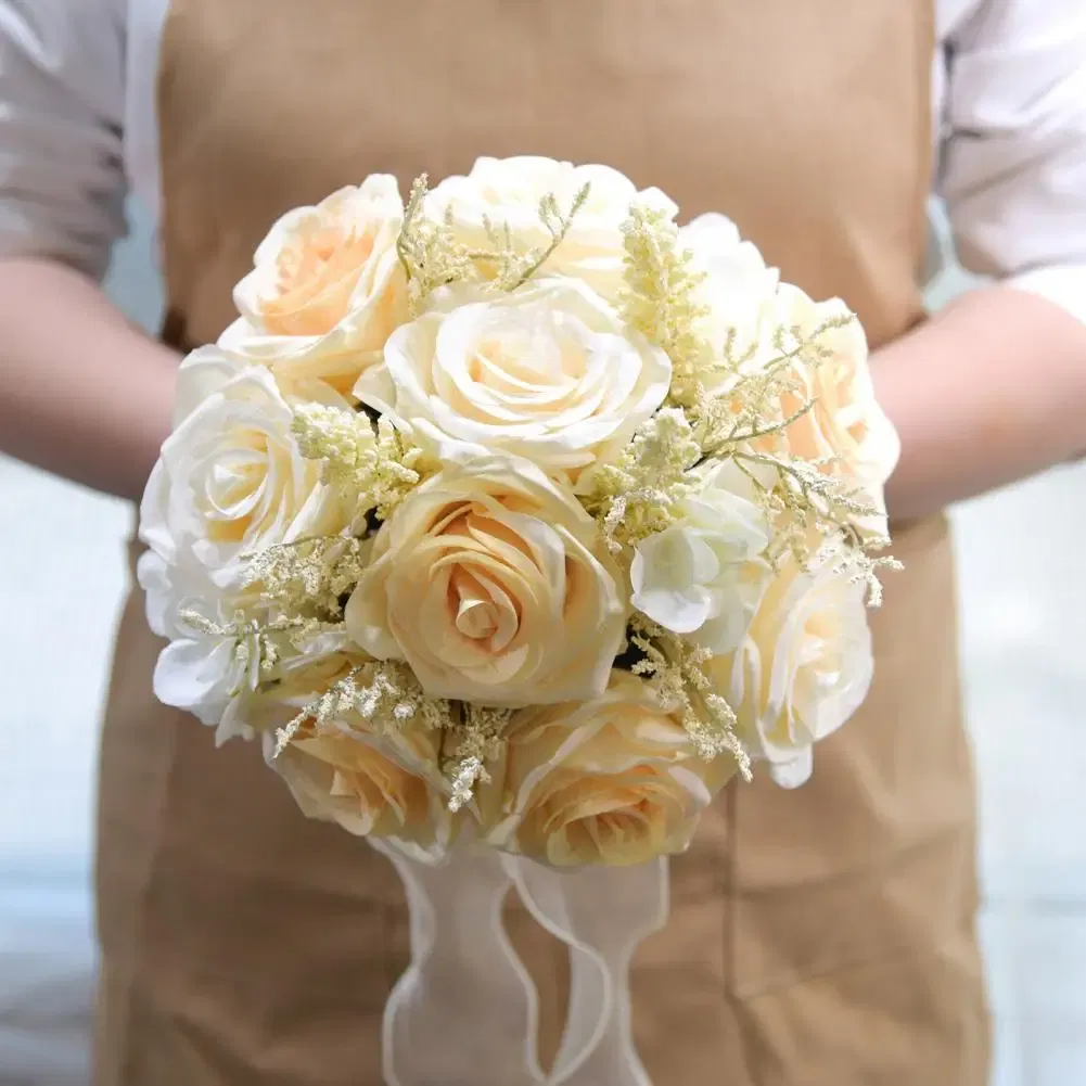 Color: Blue, Ships From: CHINA - Non-fading Artificial Rose Realistic Reusable Wedding Artificial Rose Bouquet with Ribbon Bowknot Green Leaves Elegant