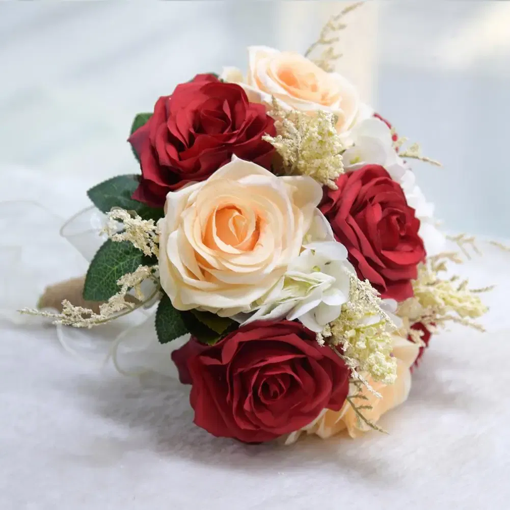 Color: Blue, Ships From: CHINA - Non-fading Artificial Rose Realistic Reusable Wedding Artificial Rose Bouquet with Ribbon Bowknot Green Leaves Elegant